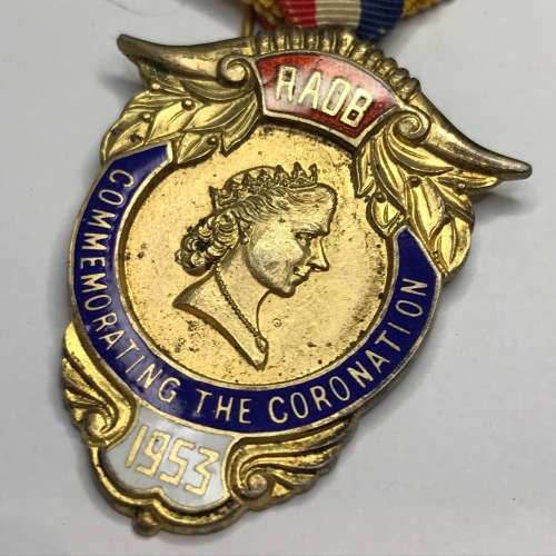 1953 R.A.O.B sterling silver gold plated coronation medallion