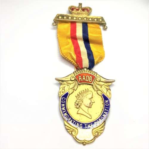 1953 R.A.O.B sterling silver gold plated coronation medallion