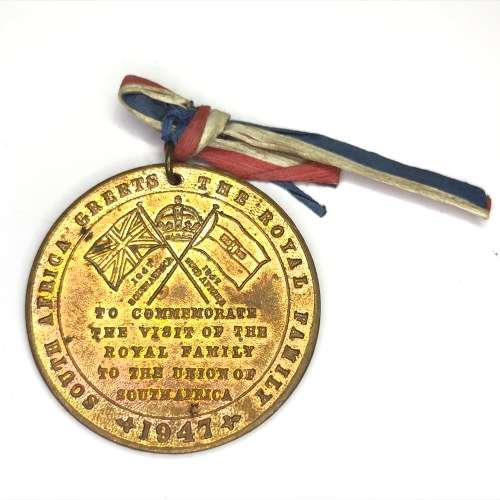 1947 Royal visit to South Africa medallion with ribbon - lovely toning - scarce