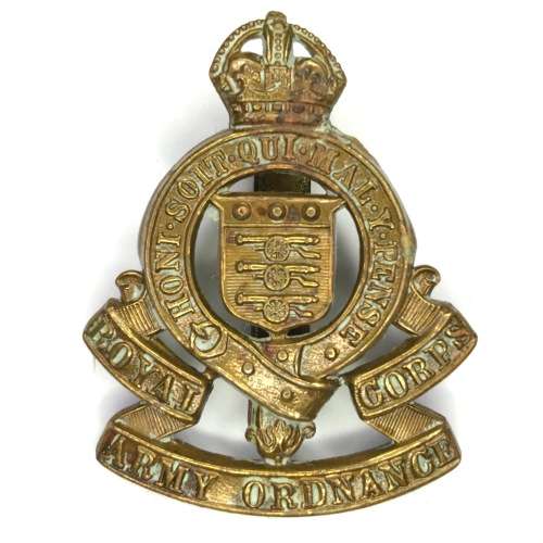 Great Britain Royal Army Ordnance corps 1919-1947 cap badge - Brass with slide