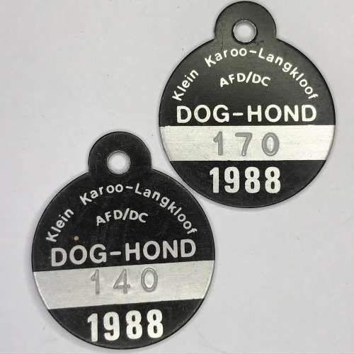 4 Klein Karoo Dog Licenses with no`s 140, 150, 160 and 170 - all 1988