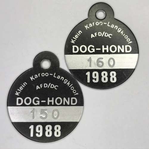 4 Klein Karoo Dog Licenses with no`s 140, 150, 160 and 170 - all 1988