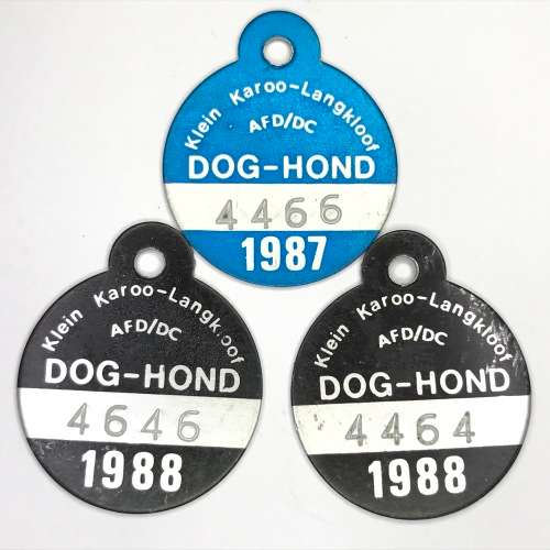 3 Dog licenses with 4`s and 6`s - all Langkloof 4464, 4466 and 4646