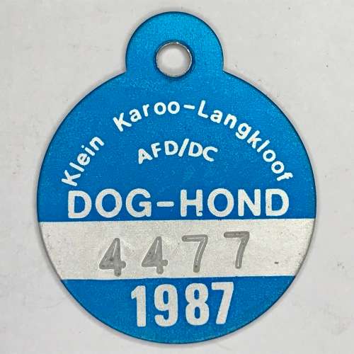 Lot of 5 Langkloof dog licenses no`s 4774, 4477, 4777, 4744, of 1988 and 4477 of 1987