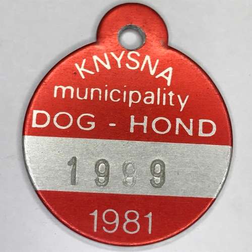 Lot of 2 vintage Dog licenses ending on 99 - Knysna 1981 and Koup 1985