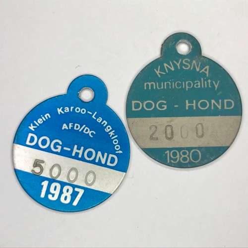 Lot of 3 dog licenses no. 2000, 4000 and 5000 - Knysna, OM and Langkloof