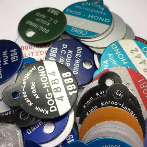 Lot of 50 dog licenses with RADAR numbers that read the same both ways