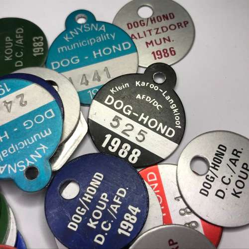 Lot of 50 dog licenses with RADAR numbers that read the same both ways