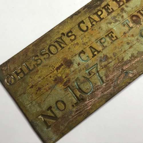Ohlsson`s Cape Breweries LD Cape Town copper plate no 107_ 8 gallons token