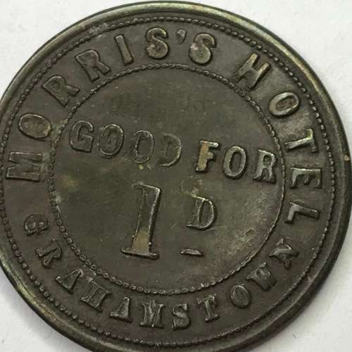 1872 Morriss Hotel in Grahamstown 1 d token