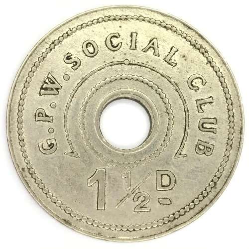 Government Printing works social club 1 1/2 penny token