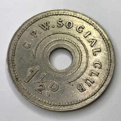 Government Printing works social club 1 1/2 penny token