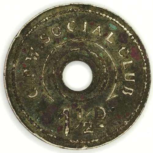 GPW Social Club 1 1/2d token (copper nickel)