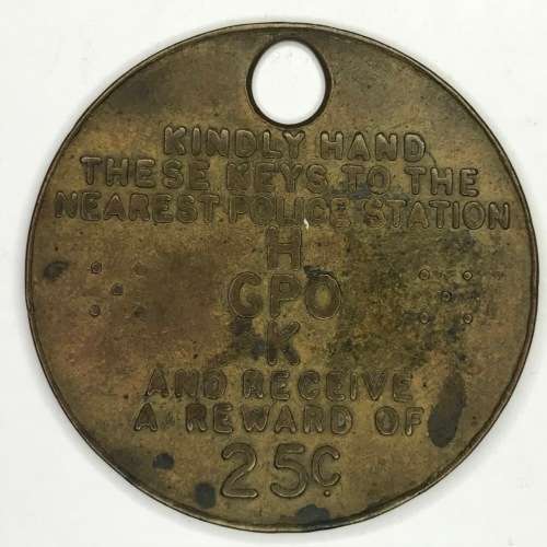 General Post office 25 cent reward key tag