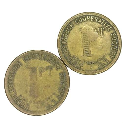 Pair of Middlesbrough Co-operative society Ltd 1 Pint tokens