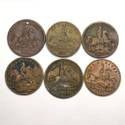Great Britain lot of 6 To Hanover gambling Tokens