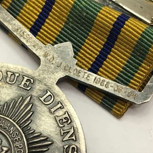 3 Medals issued to Warrant Officer J Cloete 75 year Faithful service and General service