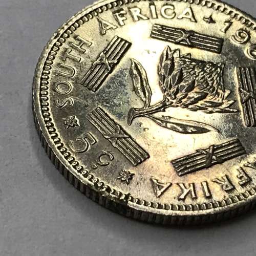 1963 South Africa Five cent with cracked die mark both sides - through C of 5c and N of Unity