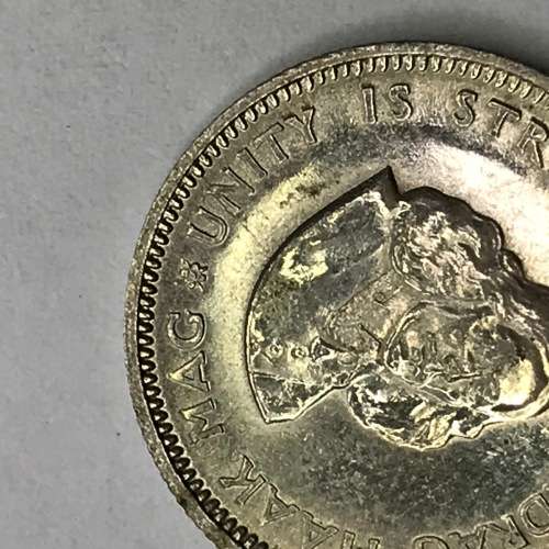 1963 South Africa Five cent with cracked die mark both sides - through C of 5c and N of Unity