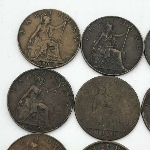 Lot of 14 old British Farthings - each one over 100 years old