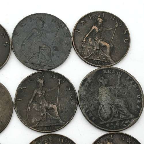 Lot of 14 old British Farthings - each one over 100 years old