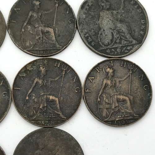 Lot of 14 old British Farthings - each one over 100 years old
