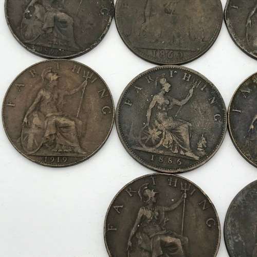 Lot of 14 old British Farthings - each one over 100 years old