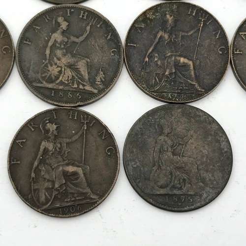 Lot of 14 old British Farthings - each one over 100 years old