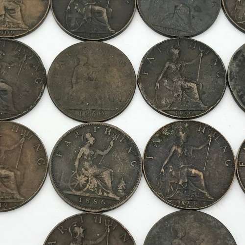 Lot of 14 old British Farthings - each one over 100 years old