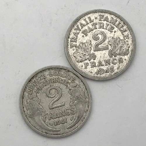 Lot of 6 France aluminum coins dated between 1941 and 1949