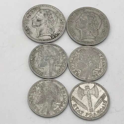 Lot of 6 France aluminum coins dated between 1941 and 1949