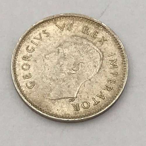 1943 SA Union tickey 3d with cracked die mark on reverse