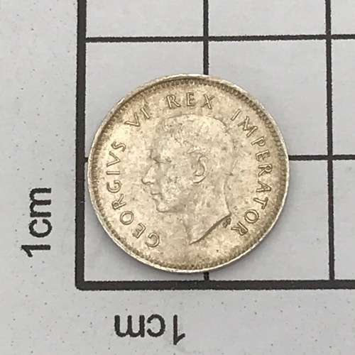 1943 SA Union tickey 3d with cracked die mark on reverse