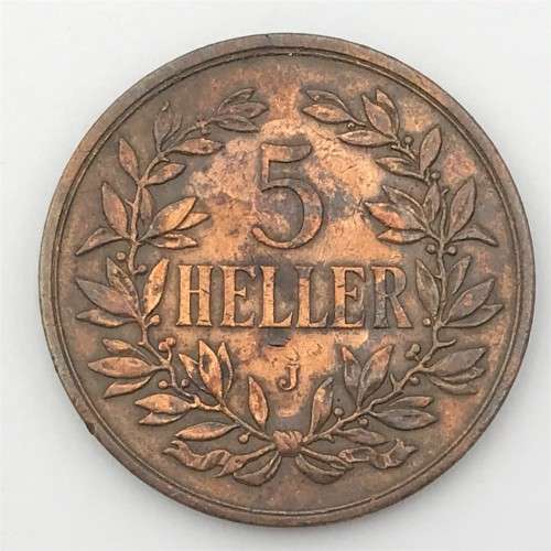 1908 German East Africa copper 5 Heller - cracked die mark through 0 of 1908