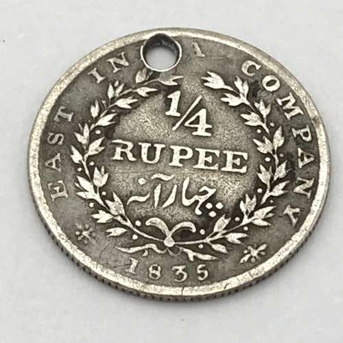 1835 East India Company silver Quarter Rupee - holed