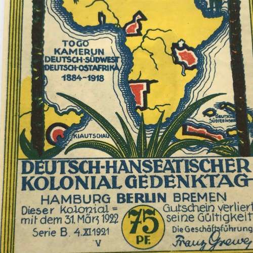 German Colonial commorative 75 Pfennig notgeld note with picture of Herman Von Wissmann