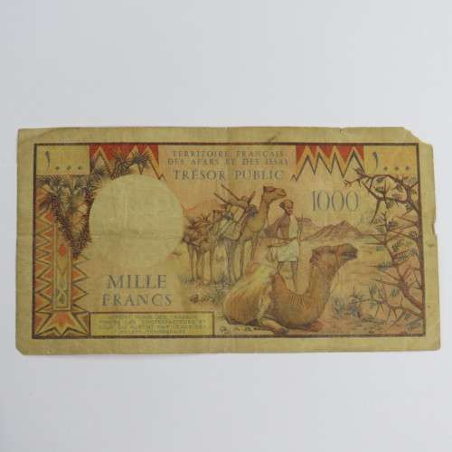 French Afars and Issas 1000 Francs banknote C1 corner tear