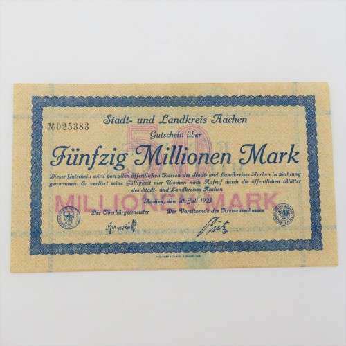 Aachen 1923 banknote 50 Million Mark - Excellent condition