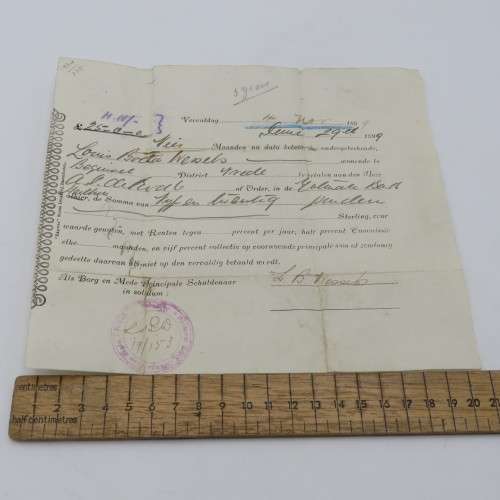 Boer War period promissory note for 25 pound - Owed by Louis Botha Wessels