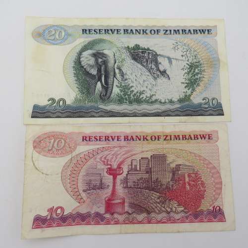 Set of Zimbabwe banknotes $2, $5, $10 and $20 - All used