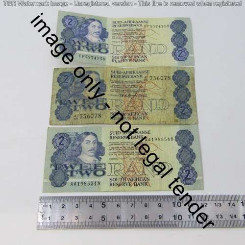 Lot of 3 South Africa R2 notes - De Kock, De Jongh, Stals
