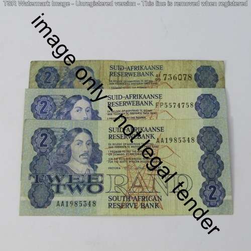 Lot of 3 South Africa R2 notes - De Kock, De Jongh, Stals