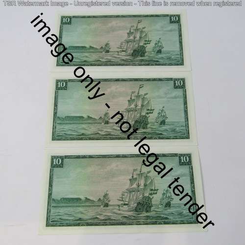 South Africa TW de Jongh 3rd issue R10 banknotes - Lot of 9 notes with consecutive numbers 1975