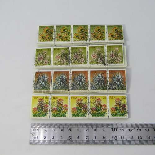 South Africa protea series coil stamps - 1c, 2c,5c,10c 4 strips of 30 stamps cancelled