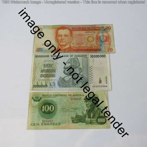 Lot of 10 world banknotes - some well used
