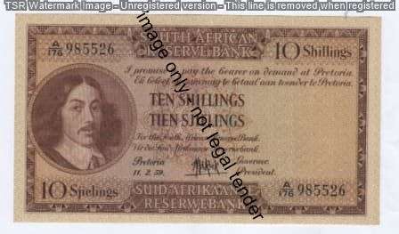 1959 MH de Kock 3rd issue 10 shilling note - AU - Unused but slight fold