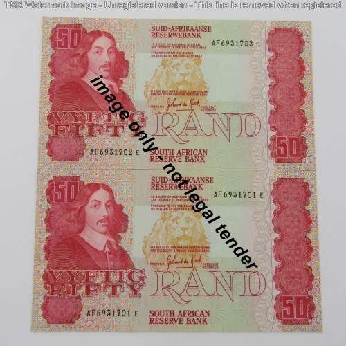 Pair of Gerhard de Kock R50 notes - 3rd issue - consecutive - UNC - AF6931701-AF6931702