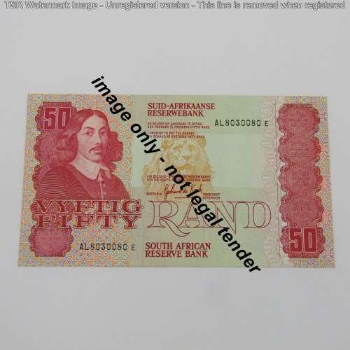 Pair of Gerhard de Kock R50 notes - 3rd issue - consecutive - UNC - AL8030080-AL8030081