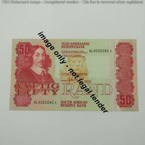 Pair of Gerhard de Kock R50 notes - 3rd issue - consecutive - UNC - AL8030080-AL8030081