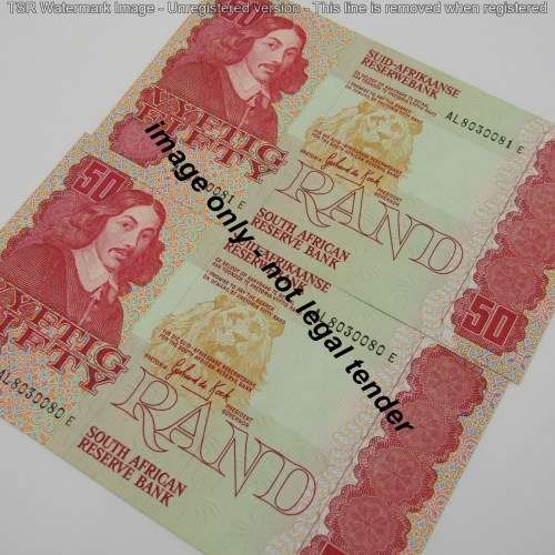 Pair of Gerhard de Kock R50 notes - 3rd issue - consecutive - UNC - AL8030080-AL8030081